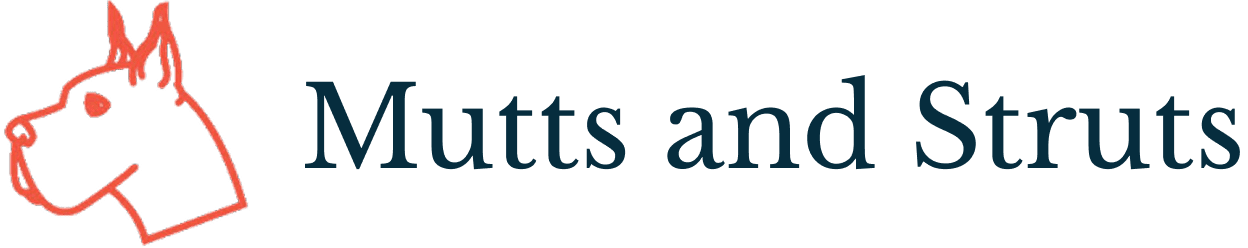 Dog logo with "Mutts and Struts" text.